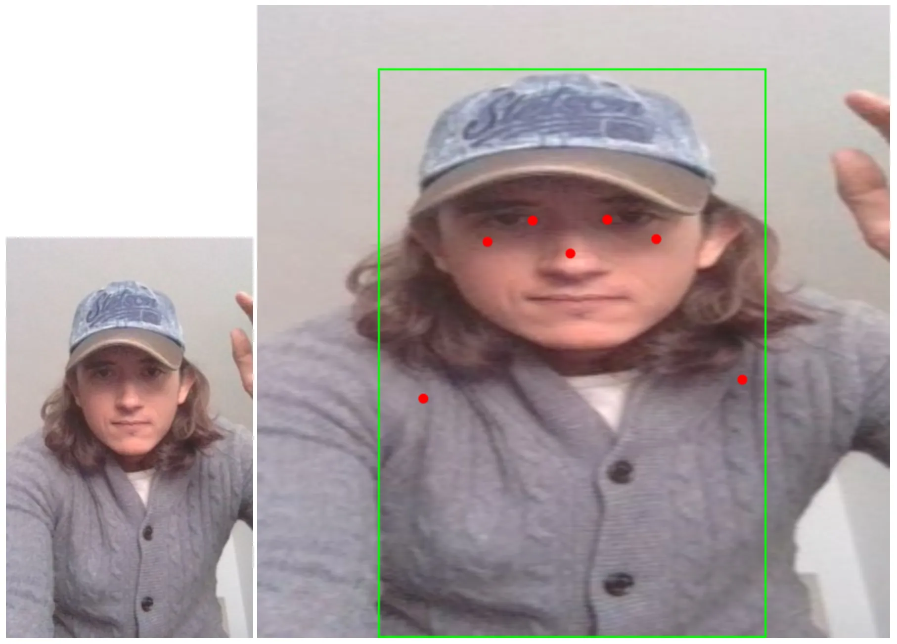 Original image next to predictions from padded image